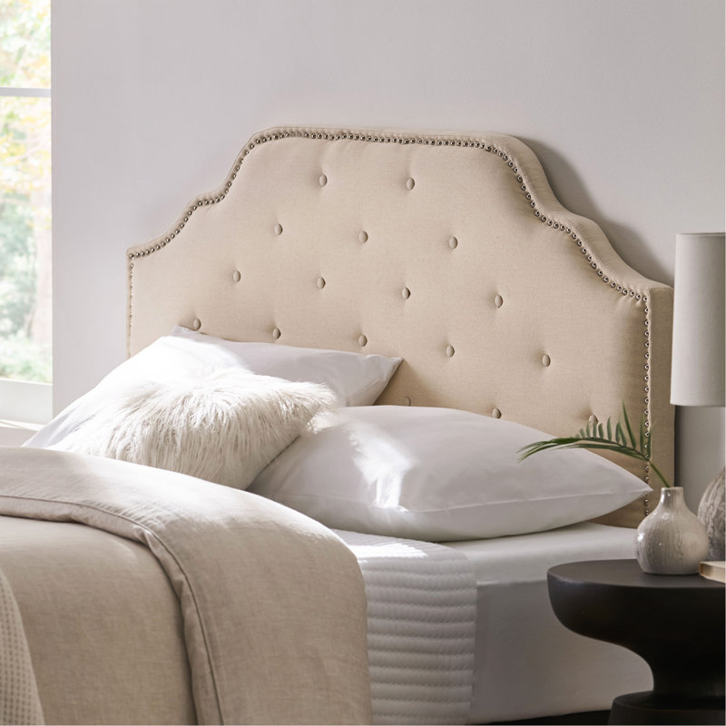 Tufted Upholstered Headboard Queen Size, Solid Wood Head Board With Durable Metal Legs, Adjustable Height Queen Headboard With Nailhead Trim,Fabric Headboard In Modern Button Tuffted Design