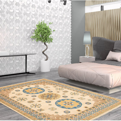 One-of-a-Kind Rectangle 8'3" X 9'10" New Age Wool Area Rug in Blue/Brown/Ivory