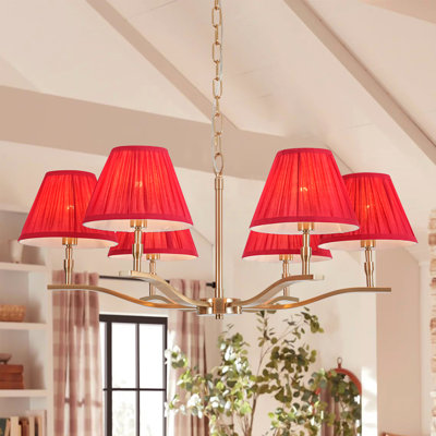 Morvan 6-Light Red Pleated Fabric Chandelier