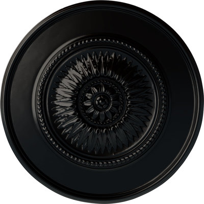 Endurathane Floral Ceiling Medallion, 23 1/2"OD x 2 3/4"P, Hand-Painted Jet Black Finish