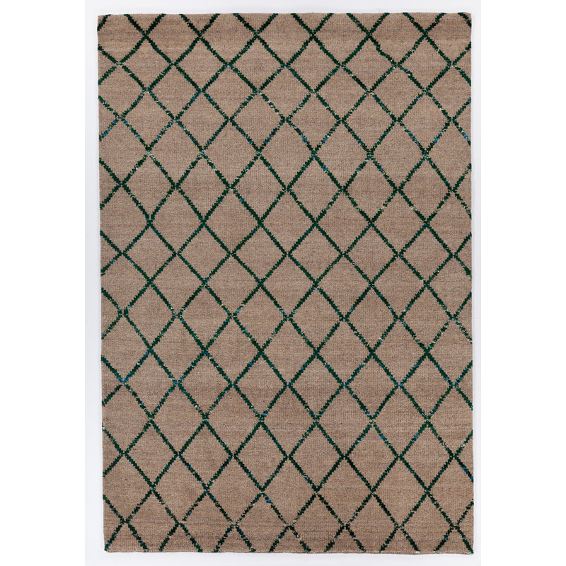 Tapis vert/brun à la main noué la Yoshioka, Rectangle 7 pi 9 po x 10 pi 6 po