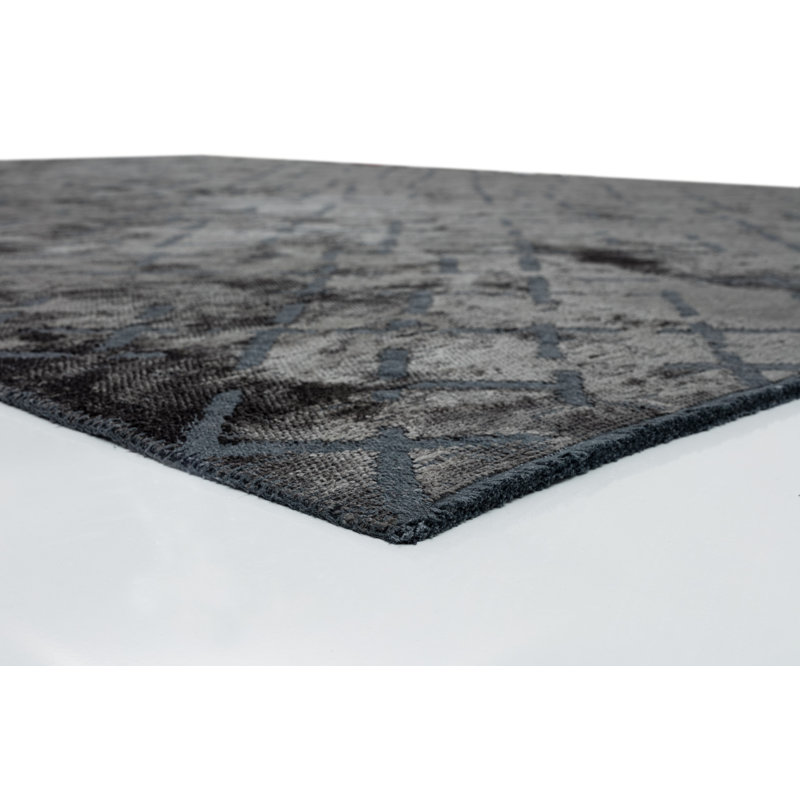 Tapis gris foncé géométrique en coton tissé à plat, Rectangle 7 pi 10 po x 11 pi 2 po