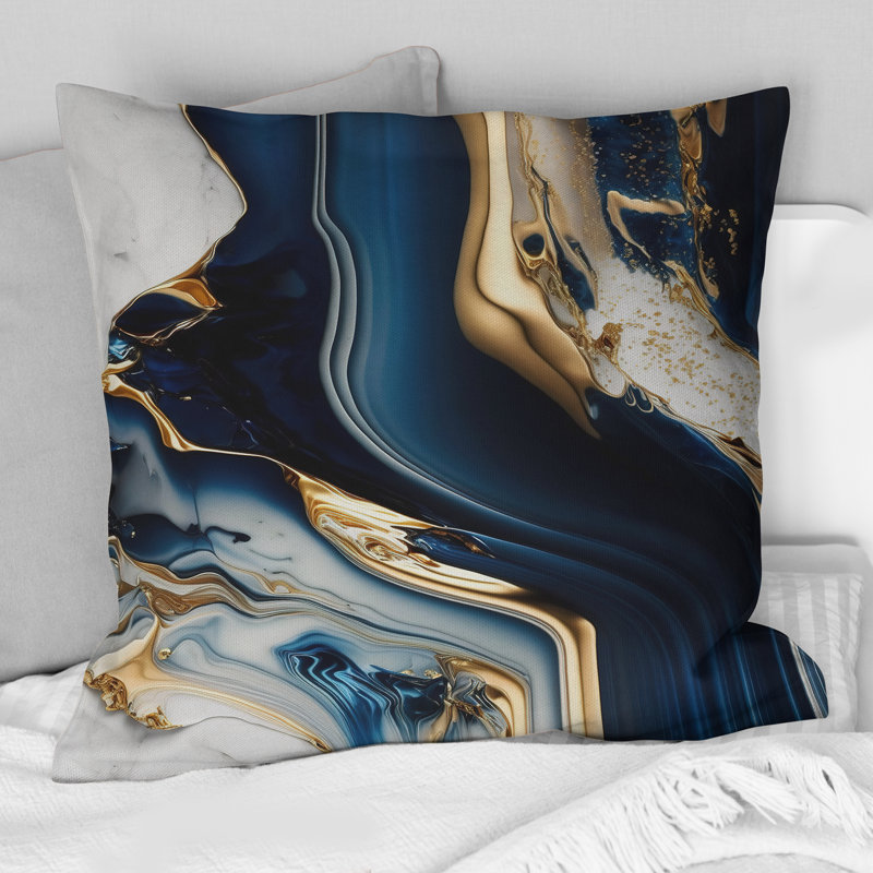 «Abstract Geode Waves Blue V» - Coussin imprimé, H 18 po x l 18 po, Carré