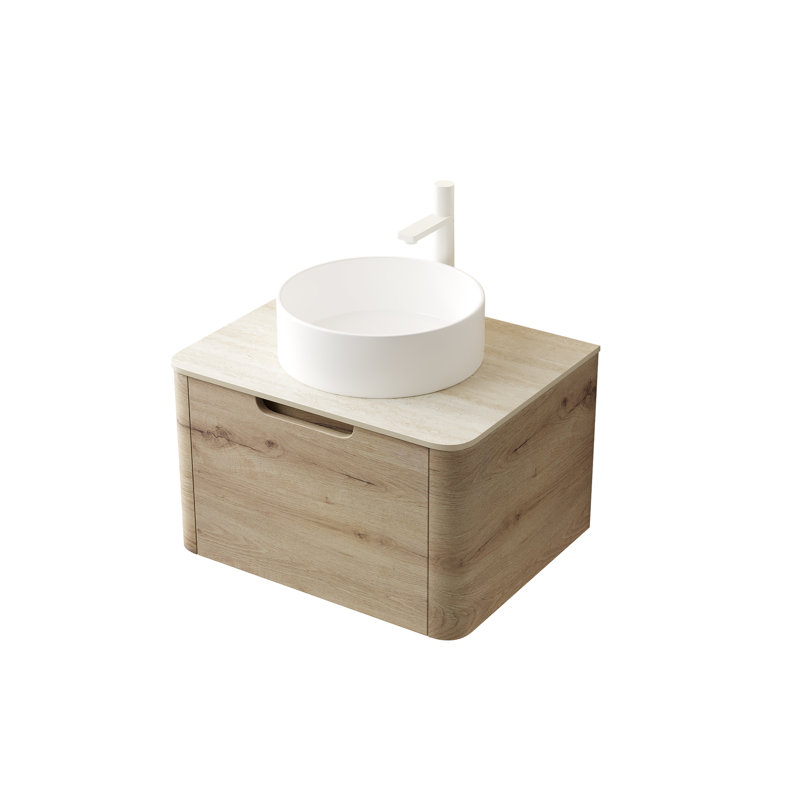 Meuble-lavabo de 24 po avec rangement mural, lavabo rond en céramique blanc, pierre frittée romaine, pré-assemblé, unité de rangement facile à installer, comptoir en marbre naturel, tiroir à fermeture en douceur