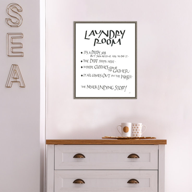 «Laundry Room Sayings White» par Chris Paschke, art sur toile encadrée, Gris