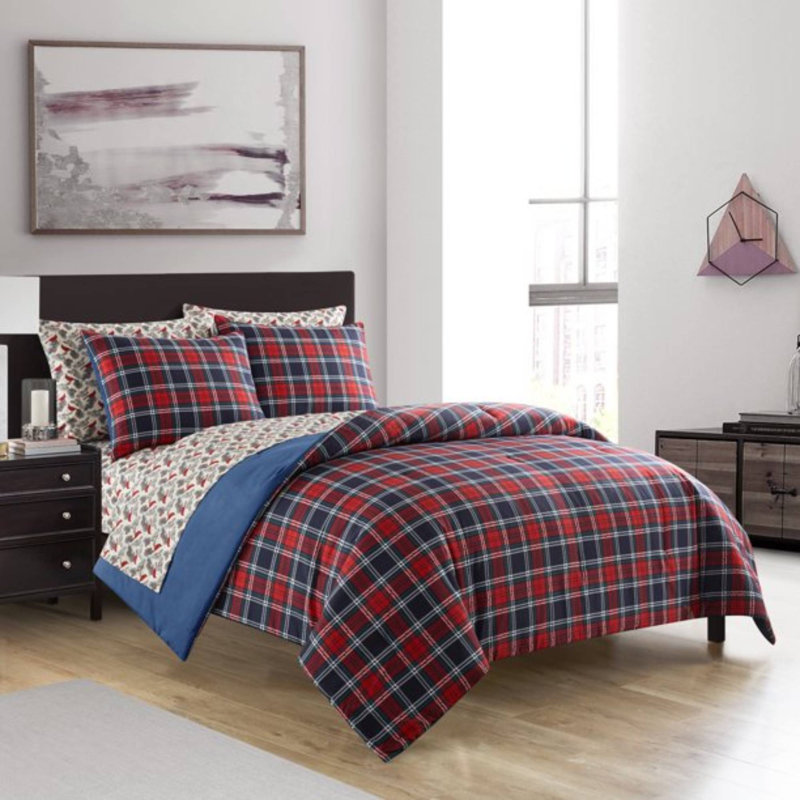 Polyester Machine Woven Tartan Plaid Comforter, King Comforter + 6 Additional Pieces