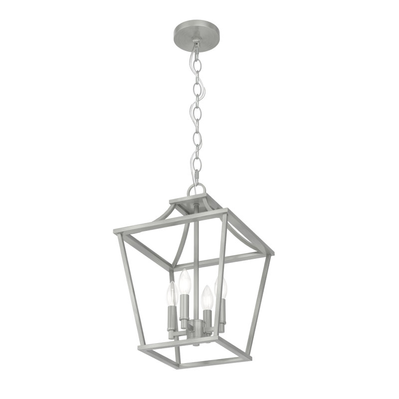 Laurel Ridge 4 - Light Lantern Geometric Chandelier, Brushed Nickel, 18" H x 12" W x 12" D