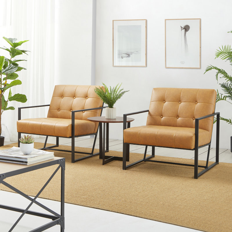 29.5" W Tufted Armchair, Camel Faux Leather