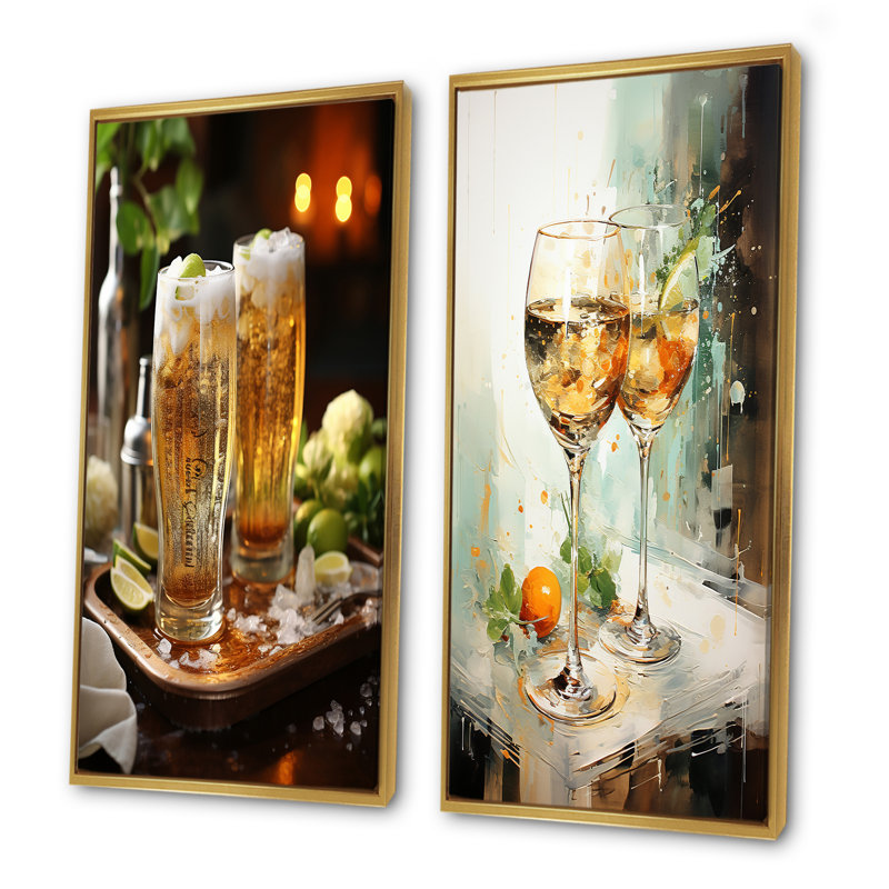 Sudsy Abstraction Beer - ensemble d'art mural sur toile 2 pièces, Encadrement doré, H 40 po x l 41 po