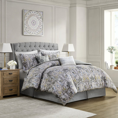 Édredon très grand 6 pièces gris avec imprimé classique 100% coton