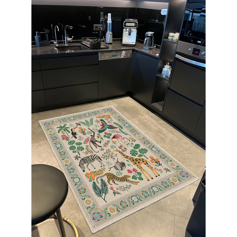 Tapis tissé à motifs botaniques et mignons, Rectangle 3 pi 9,81 po x 6 pi 6,74 po