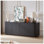 Armoire de rangement 64 po moderne noir à motif de vagues à rayures verticales, console sans poignée et meuble télé pour vestibule de salon