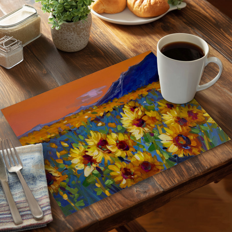Napperon Field of Sunflowers | Décor floral bleu en polyester