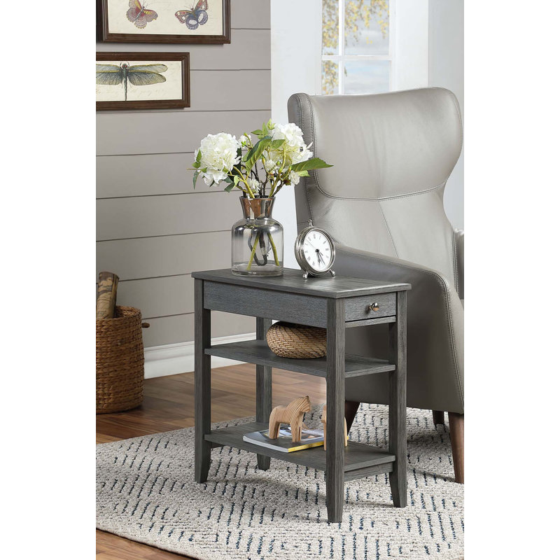 Carbin End Table with Drawer and Shelves, Dark Gray Wirebrush