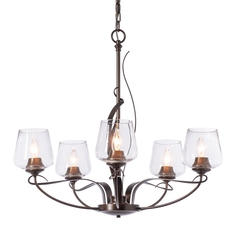 Flora 5 - Light Candle Style Classic / Traditional Chandelier, Bronze, Clear Dome