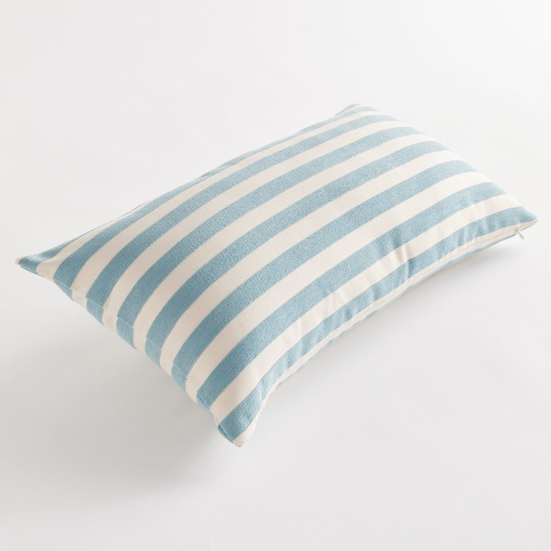 Striped Indoor/Outdoor Reversible Throw Pillow, Rectangular 12"H x 22"W, Blue/Ecru