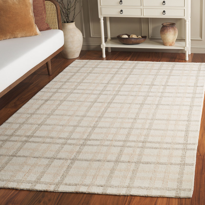 Ilaya 141 Hand Tufted Wool/Cotton Plaid Indoor Use Only Rug in Beige/Ivory, Square 6'
