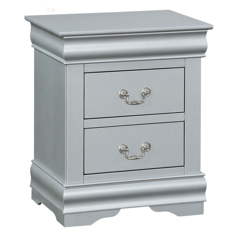 Table de chevet 2 tiroirs Platinum au design classique et amplement de rangement pour les chambres traditionnelles