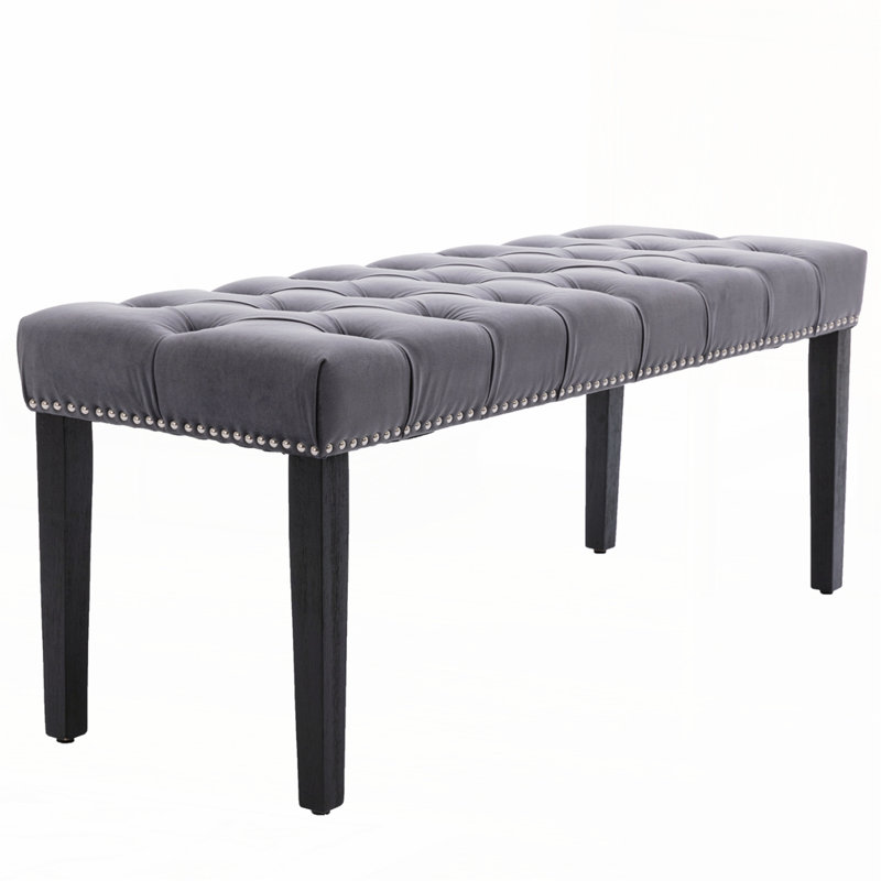 Upholstered Tufted Bench Ottoman, Dark Gray, Black