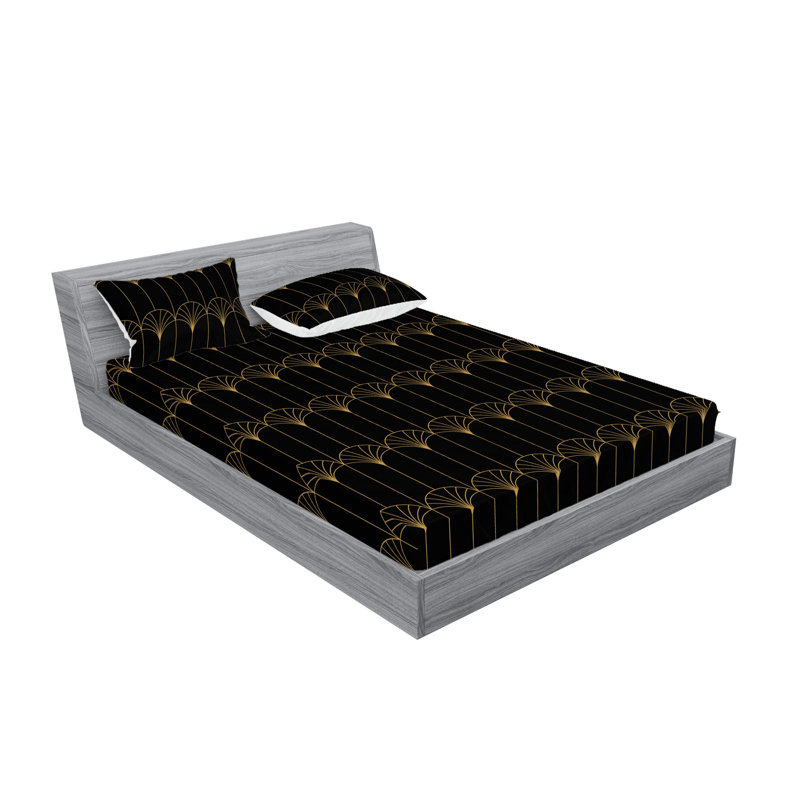 Microfiber Geometric Sheet Set, Black, King Sheet Set with 2 Pillowcases