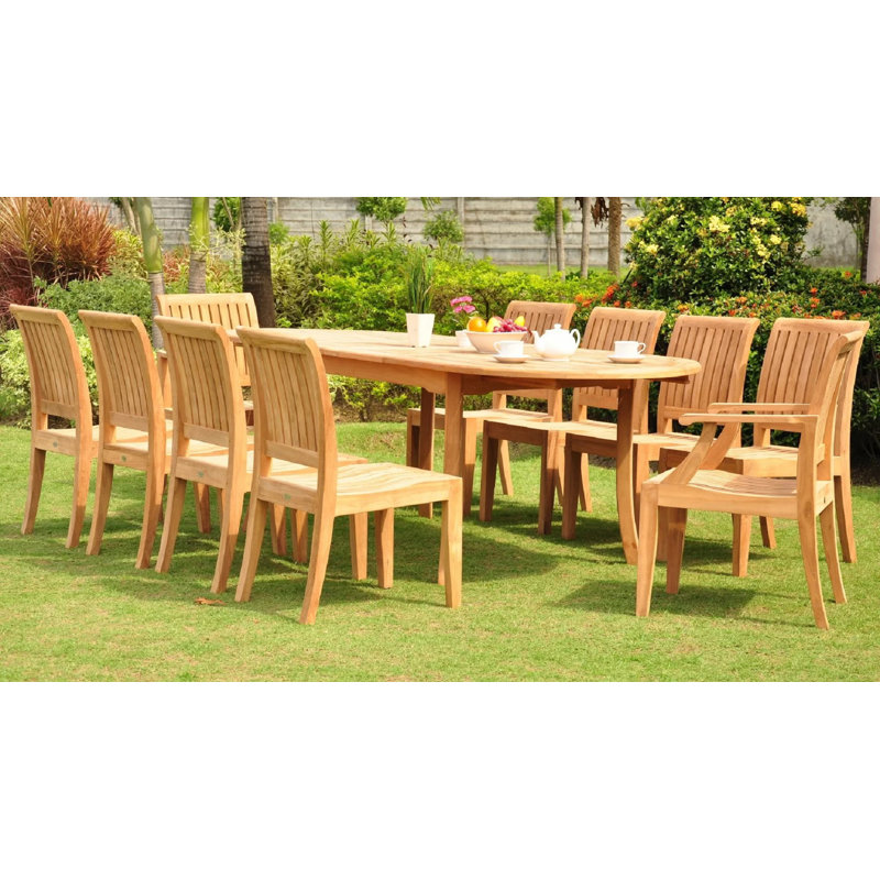 Ensemble repas 11 pièces teck luxueux Leer