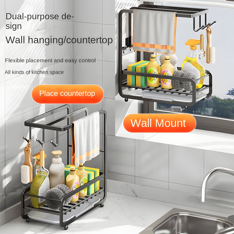 Organisateur de drainage mural pour support à éponge de cuisine pour lavettes et épurateurs, sans perçage