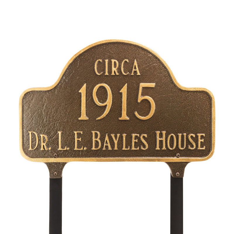 Plaque d'adresse pour pelouse sur 3 lignes, Bleu de mer / doré, Oui