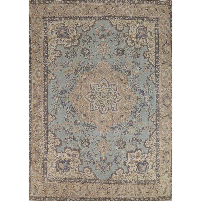 Light Blue Medallion Traditional  Area Rug 9x12