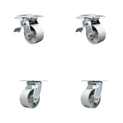 4 Inch Semi Steel Swivel Caster Set with Roller Bearing 2 Total Lock Brake SCC