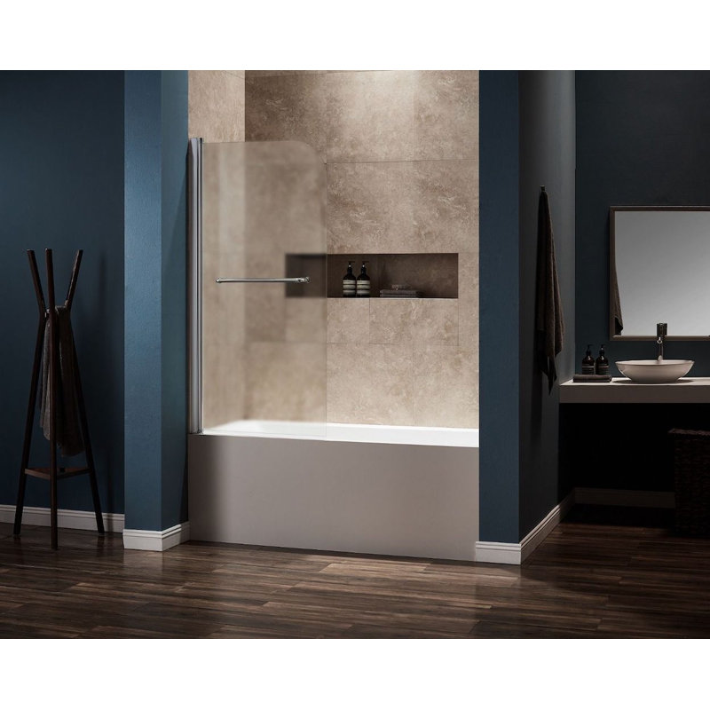 Porte de baignoire sans cadre gauche l 30 po x H 59 po, Chrome givré