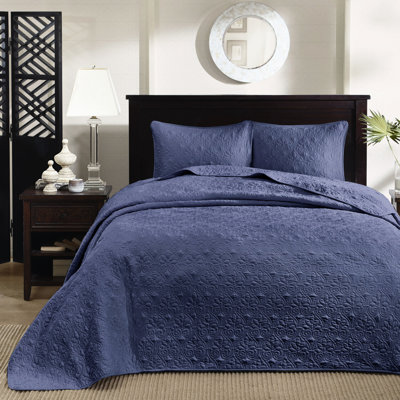 Courtepointe bleu marine pour la chambre à coucher - Coton doux et pré-lavé