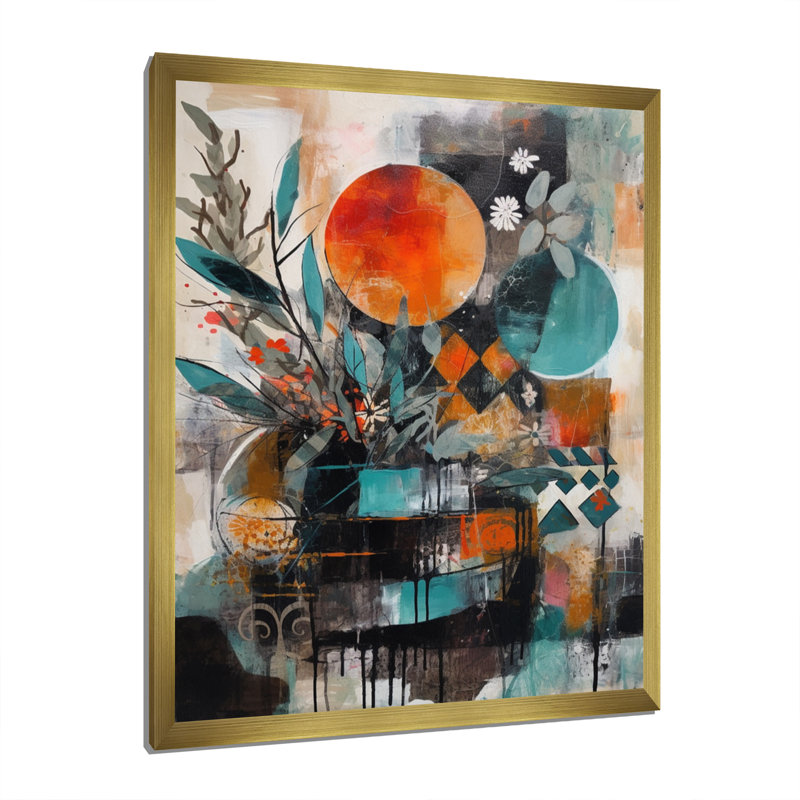 " Green And Orange Artistic Liberation ", 20" H x 12" W x 1" D, Gold Picture Framed