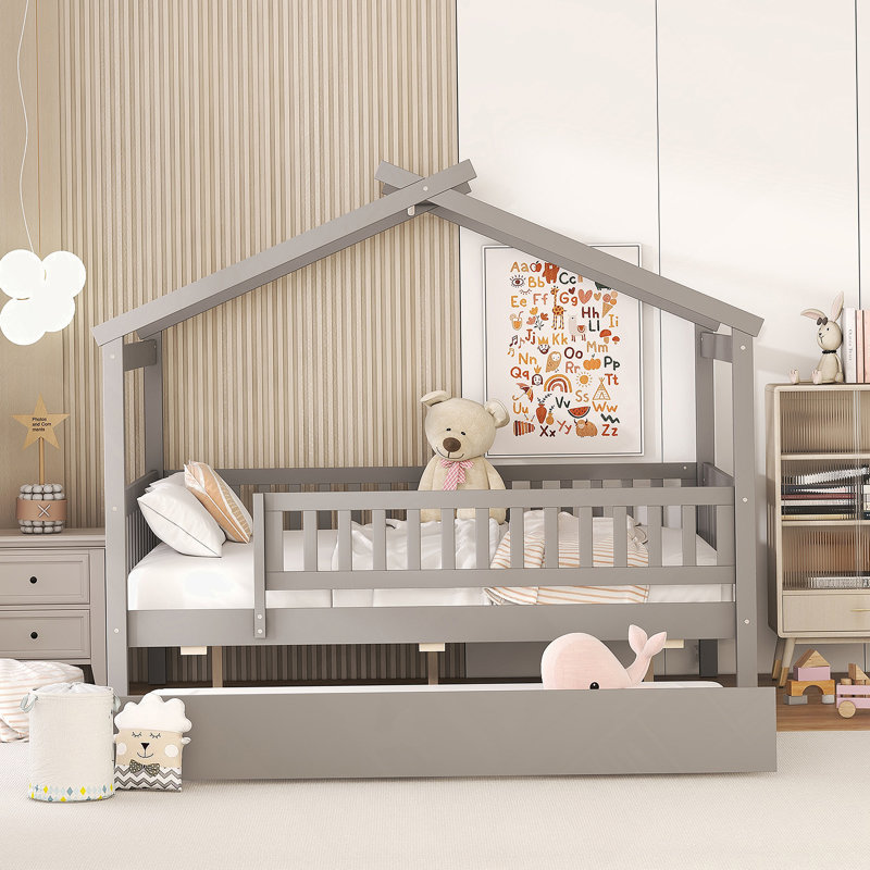 Lit gigogne en bois, Gris
