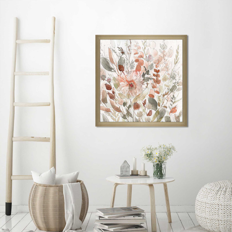 «Wild Blush Garden (Square)» par Carol Robinson, reproduction, H 31,5 po x l 31,5 po x P 1 po, Encadrement champagne