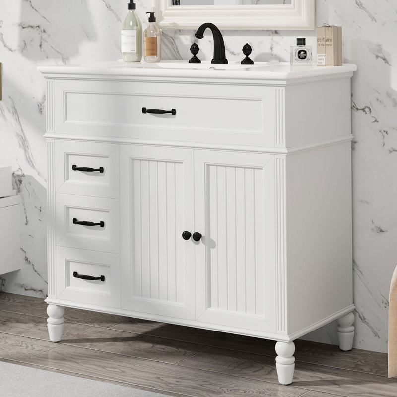 Winifred 36'' Single Bathroom Vanity With Ceramic Top, White
