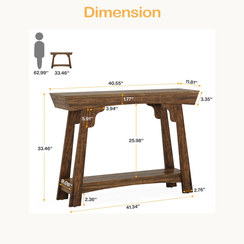 2-Tier Hall Table,Entryway Table,Console Table, 33.49" H x 41.37" W x 11.82" D