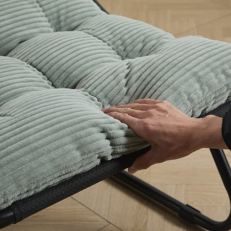 Méridienne avec repose-pieds, fauteuil inclinable confortable avec coussin gonflable et repose-pieds, Tissu vert pâle, Noir