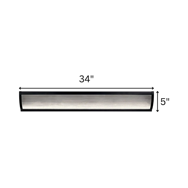 Luminaire pour salle de bain à 1 lumière DEL l 34 po Roone, finition noir mat, abat-jour côtelé transparent 