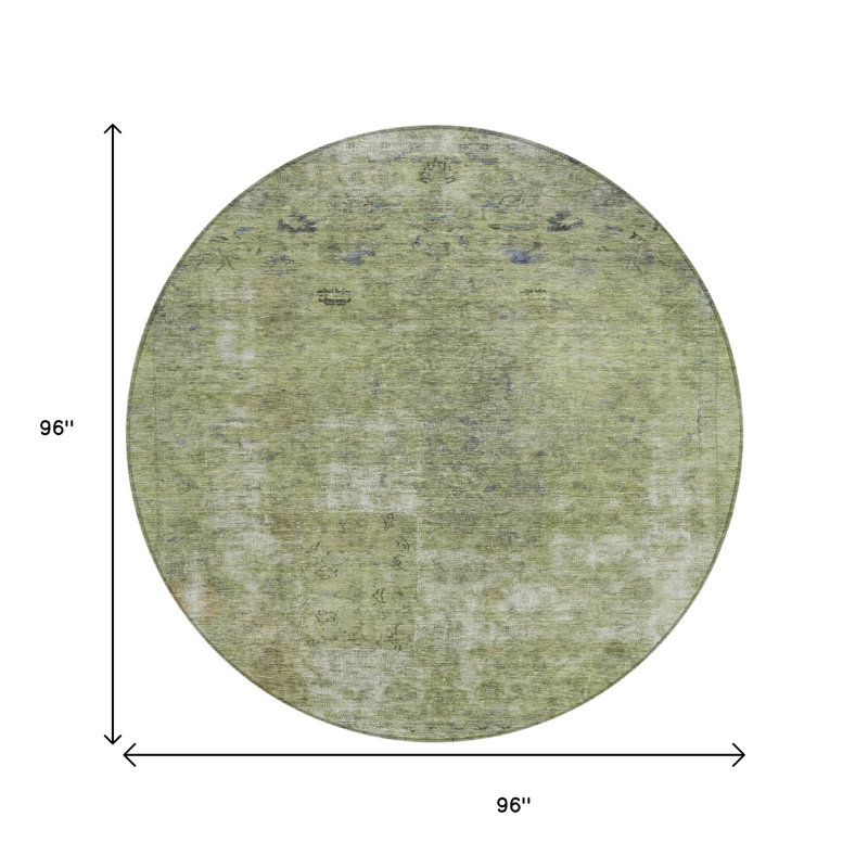 Tapis extérieur rond lavable abstrait 8 pi vert artichaut