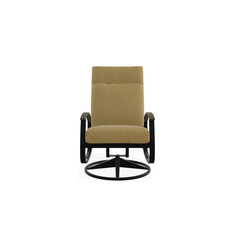 Chaise berçante pivotante réglable avec coussins Askar, Toile Sunbrella® beige chiné, Bois de plage P40, Noir texturé