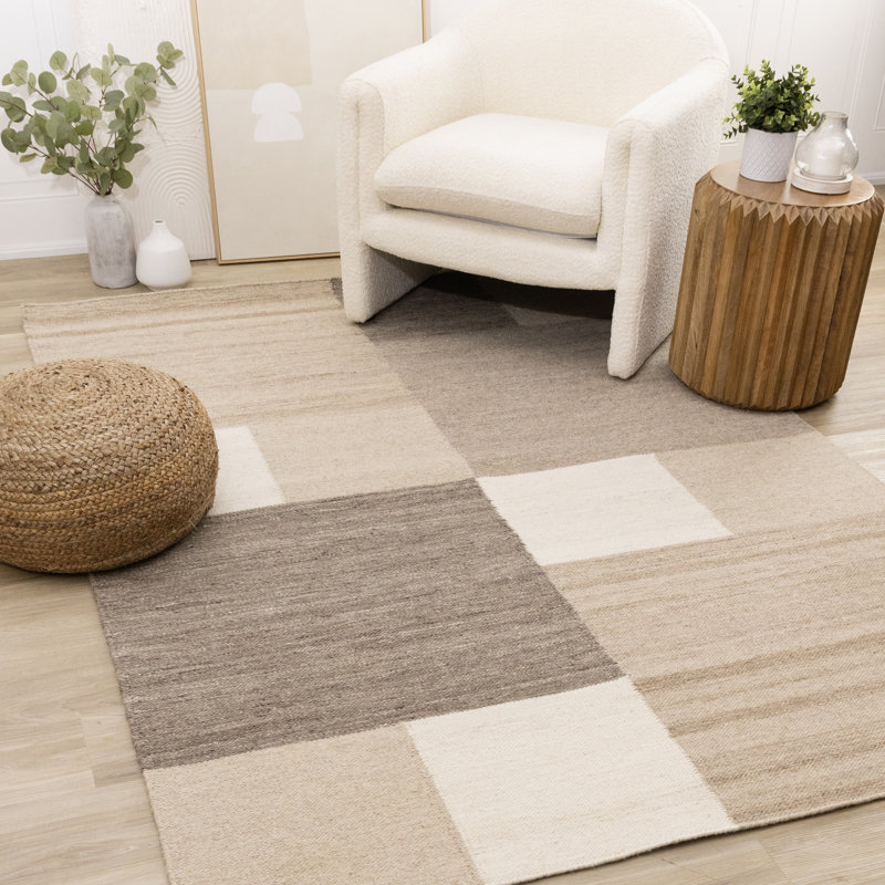 Noemi Handmade Sand Cream Blocks Area Rug, Rectangle 5 pi 3 po x 7 pi 7 po