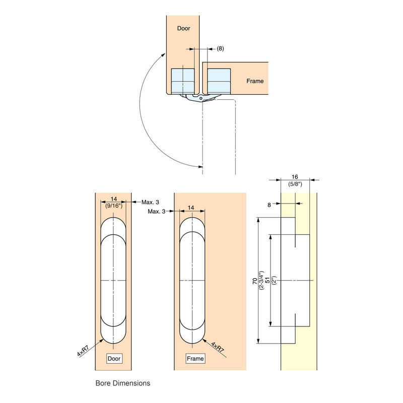 Charnière invisible réglable à 3 positions Sugatsune - HES3D-70DN, fini nickel mat, Nickel mat