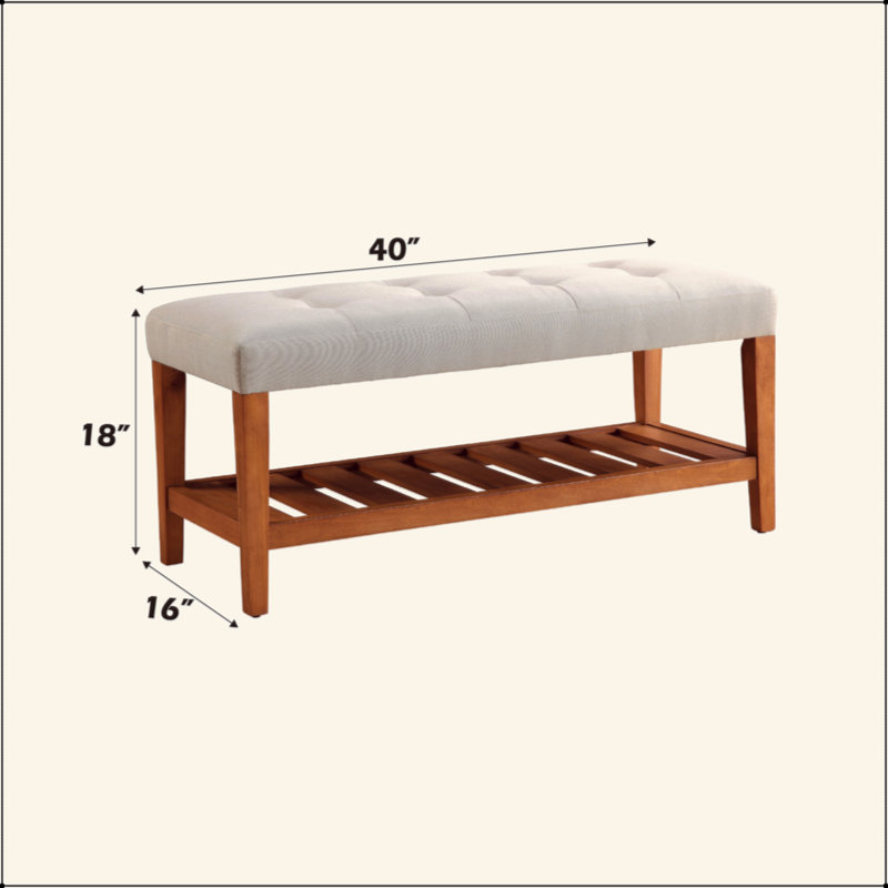 Banc en tissu et finition chêne Charla, Gris clair