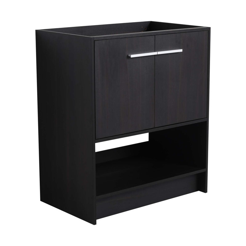 Meuble-lavabo autoportant, 2 portes, meuble-lavabo autoportant, contreplaqué, évier de salle de bain, Noir, Argent argent