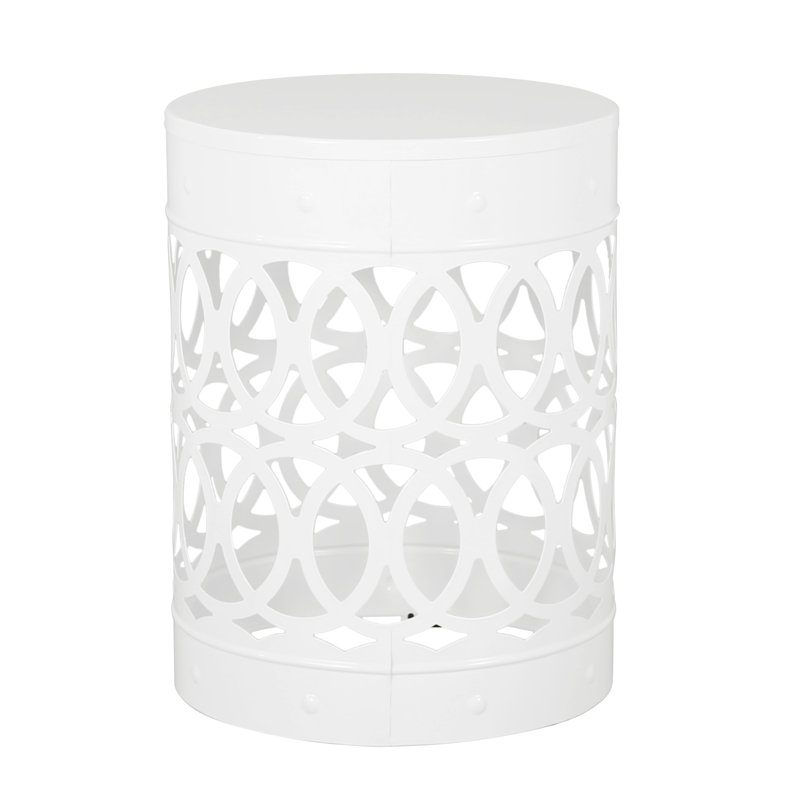 Outdoor Metal End Table - Large, White, Stylish Iron Cut Frame Modern Table, Construction, White