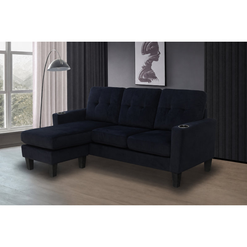 Canapé modulaire réversible avec repose-pieds, canapé modulaire rembourré en velours, canapé en L compact et moderne, noir