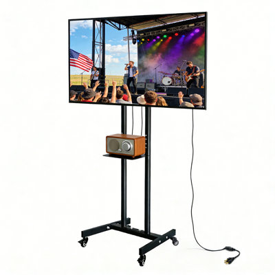 32-55 Inch 55Lbs Mobile Tv Cart - Locking Silent Wheels, Height-Adjustable With Tray, Max Vesa 400X400Mm