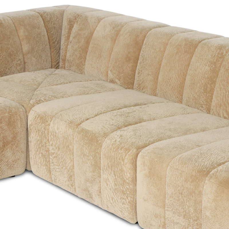Curteria Upholstered 160 " Genuine Fur U-Shaped Sofa & Chaise, Left Hand Facing
