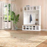 Calisto Hall Tree with Bench Entryway Shoe Cabinet with Hooks and Shoe Storage