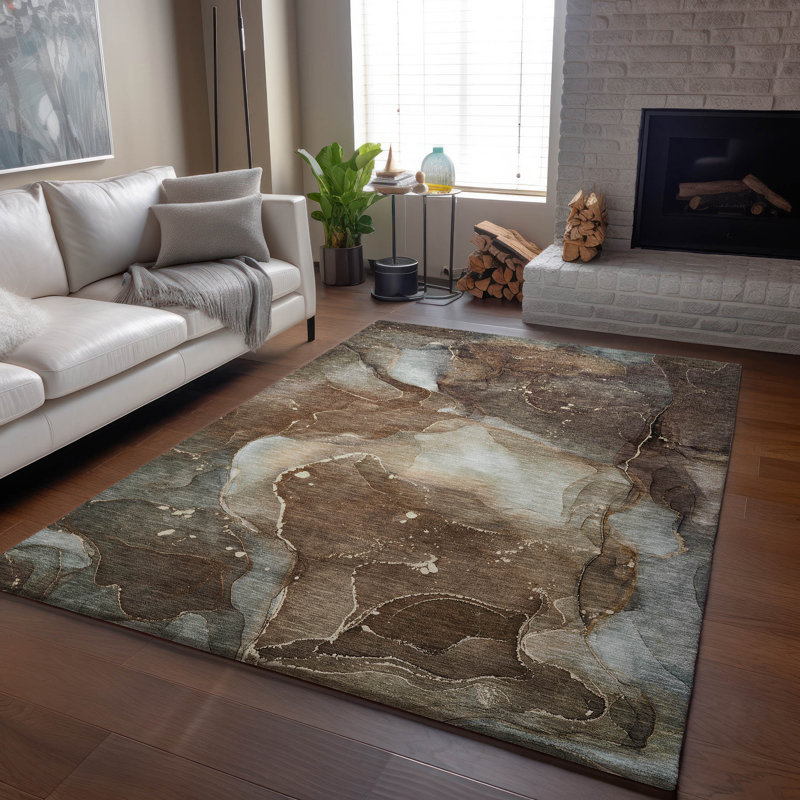 Premium Machine Washable Cerrito AMF522 Brown Rug, Rectangle 2'6" x 3'10"